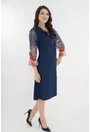 Rochie lejera bleumarin cu maneci din voal cu print rosu