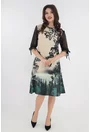 Rochie lejera crem cu print negru abstract
