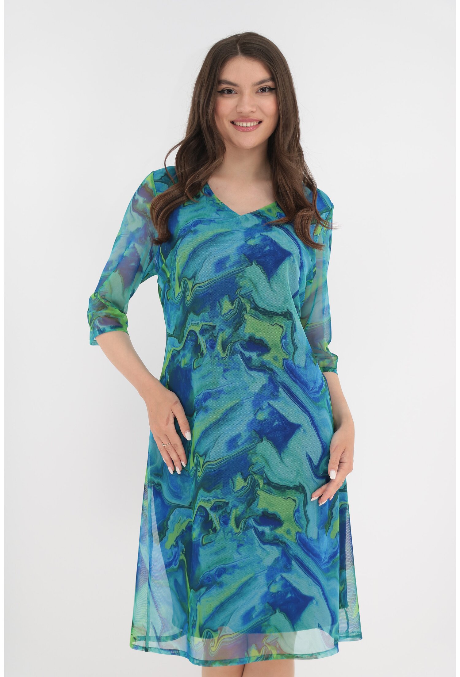 Rochie lejera cu print abstract verde-albastru