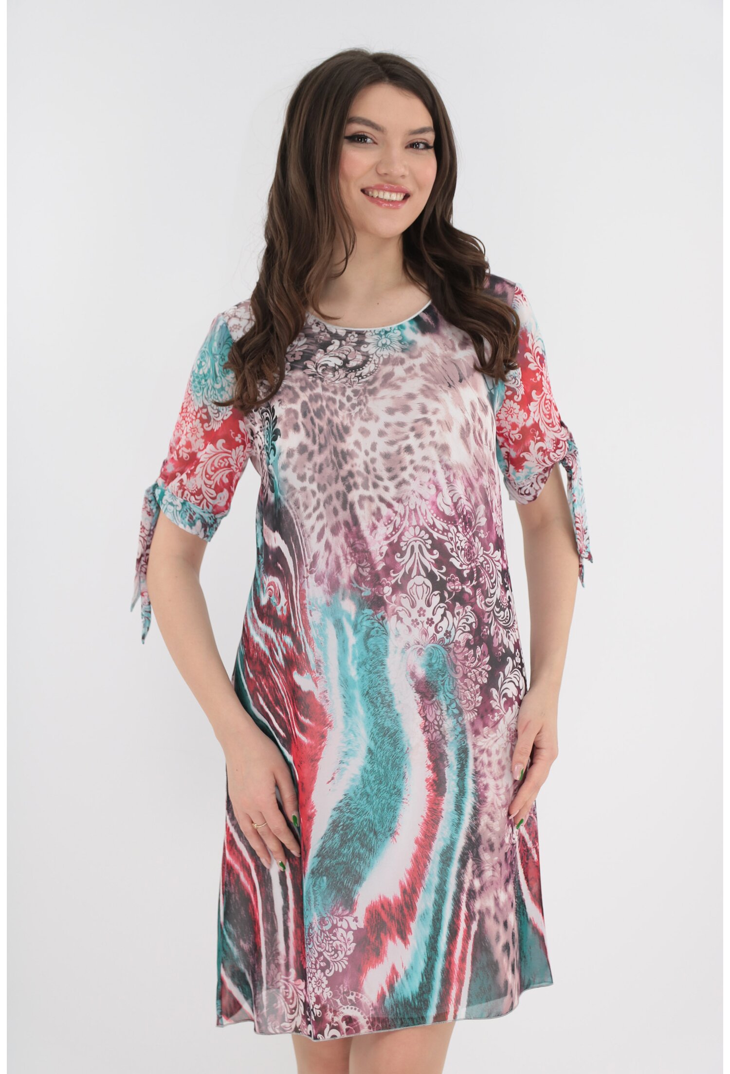 Rochie lejera din voal cu imprimeu abstract multicolor - Rochii-Dama.ro