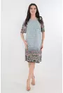 Rochie lejera gri cu imprimeu floral multicolor si tiv bordurat