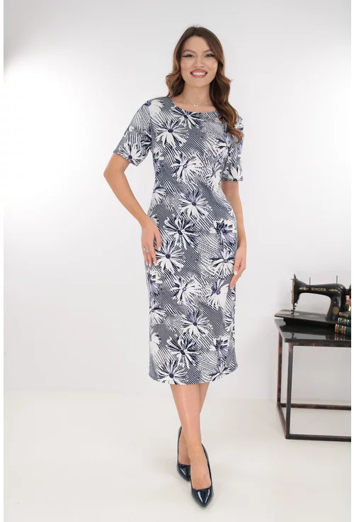 Rochie midi alba cu print floral violet