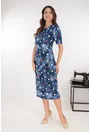 Rochie midi bleumarin cu buline multicolore
