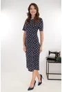 Rochie midi bleumarin cu print floral rosu