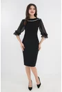 Rochie neagra cu print discret si banda decorativa la decolteu