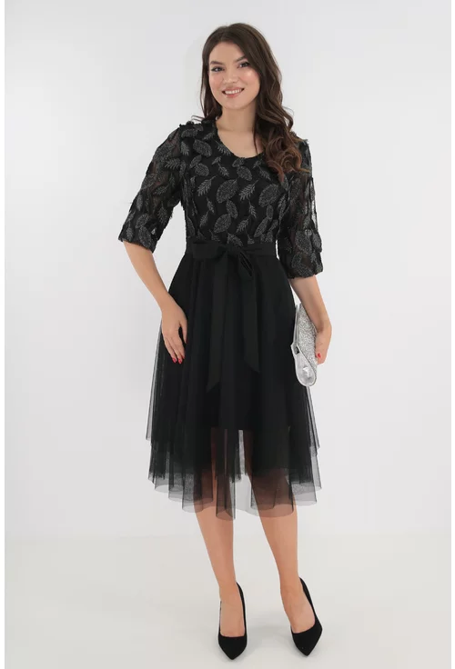 Rochie neagra de ocazie cu broderie 3D