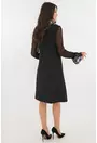 Rochie neagra de ocazie cu maneci din tulle si volane din dantela