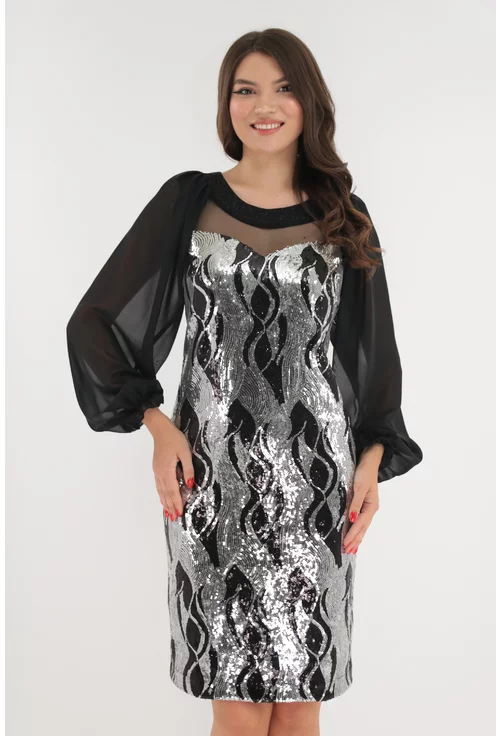 Rochie neagra de ocazie cu model abstract din paiete