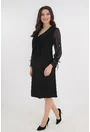 Rochie neagra din voal cu mansete din dantela si perle