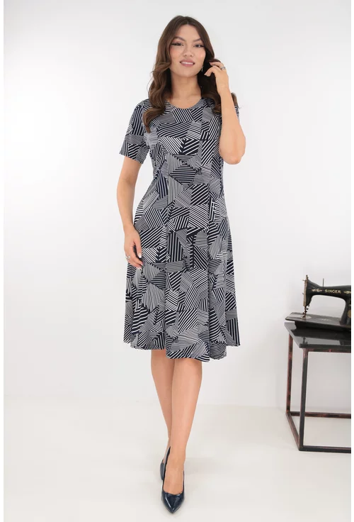 Rochie bleumarin in clini cu dungi albe