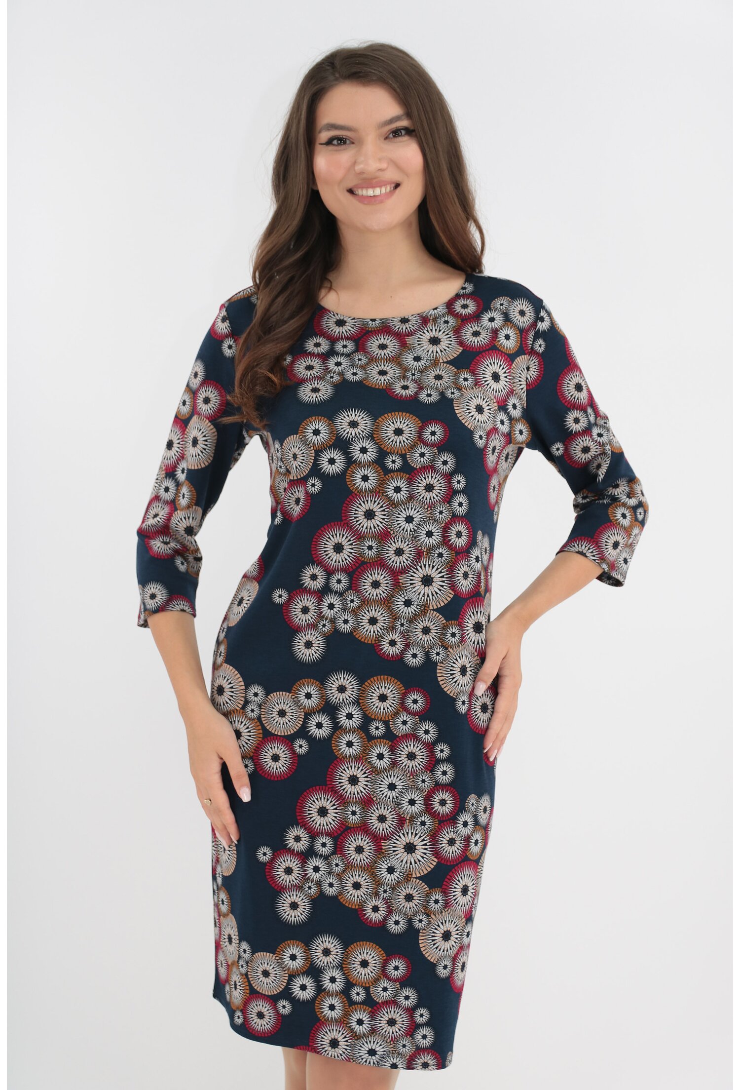 Rochie office bleumarin cu model abstract
