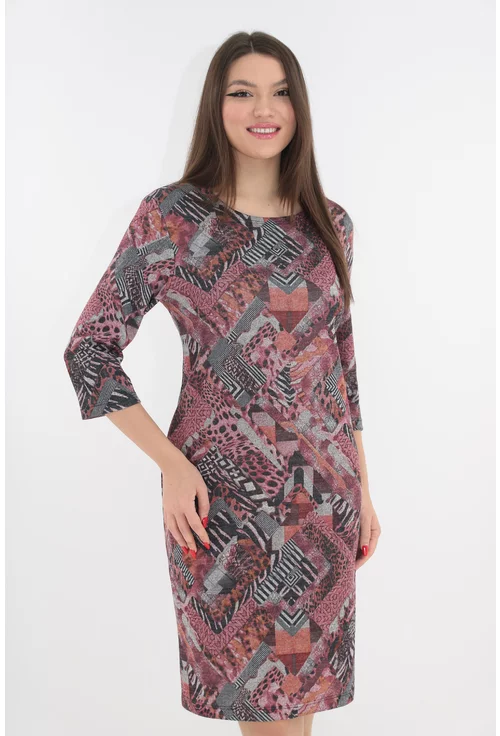 Rochie office cu model abstract gri-roz