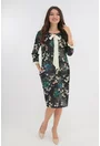 Rochie office maro cu desen floral si esarfa crem