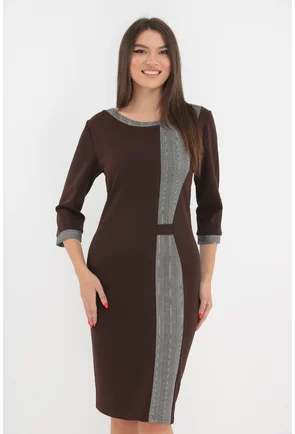 Rochie office maro cu insertii pepit cu dungi