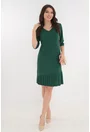 Rochie office verde-smarald cu volan plisat la tiv