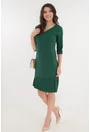 Rochie office verde-smarald cu volan plisat la tiv
