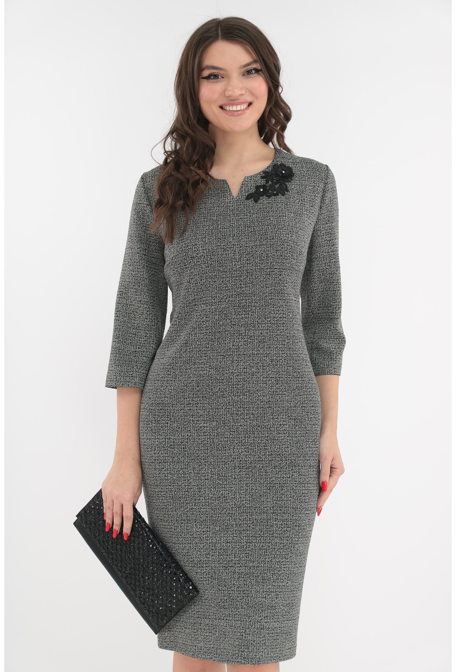 Rochie pepit cu broderie 3d la decolteu
