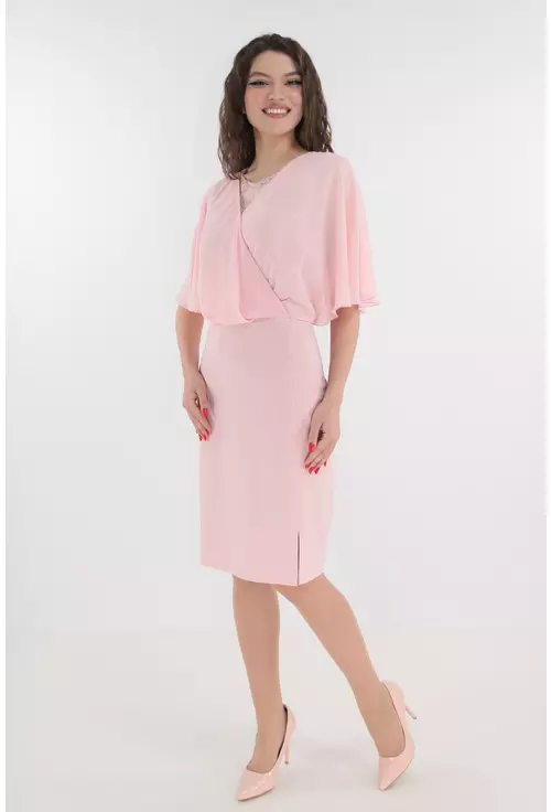 Rochie roz de ocazie cu bust din dantela si voal