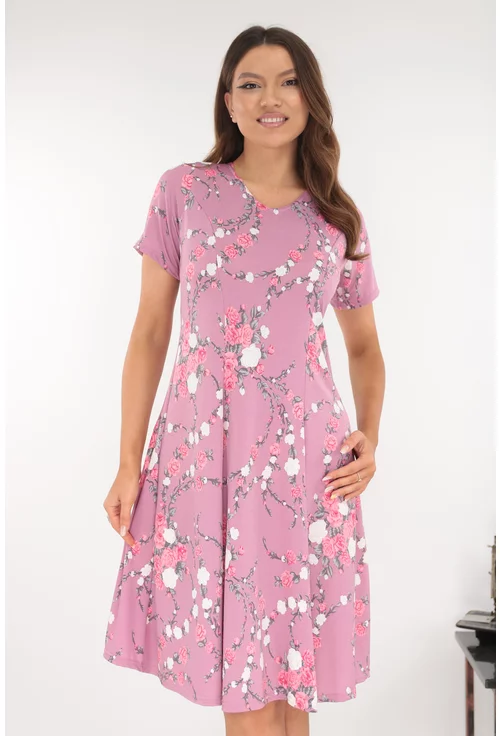 Rochie roz in clini cu flori discrete albe