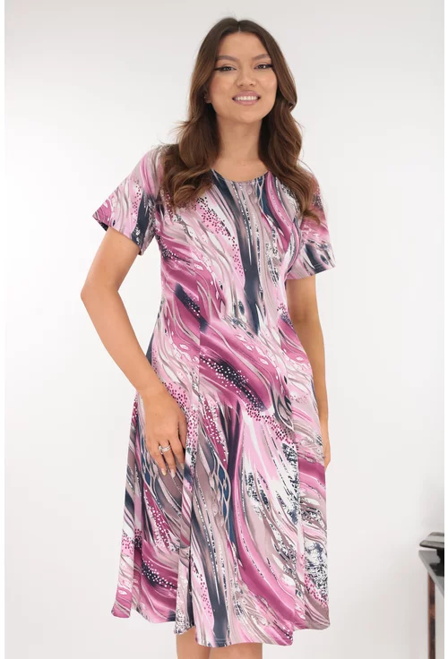 Rochie roz in clini cu print abstract gri