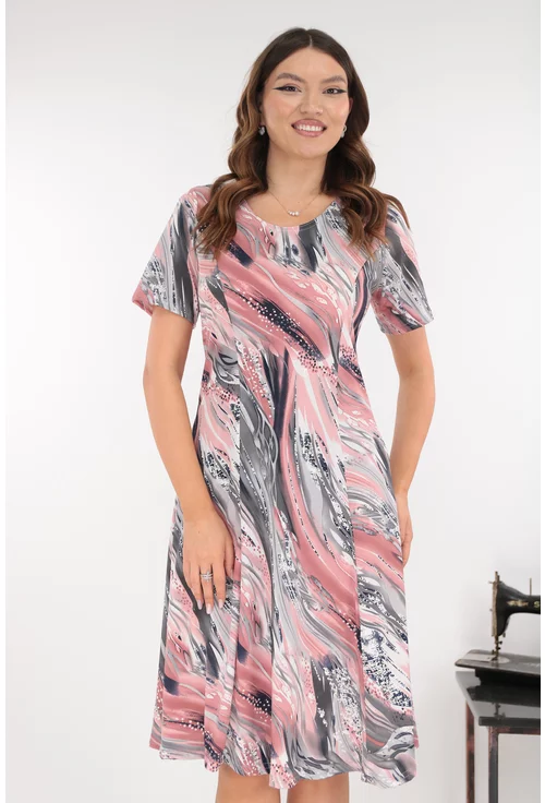 Rochie roz-prafuit in clini cu print abstract gri