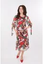 Rochie vaporoasa din voal cu print abstract rosu-verde