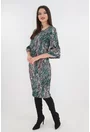 Rochie verde cu print multicolor si maneci cu volane
