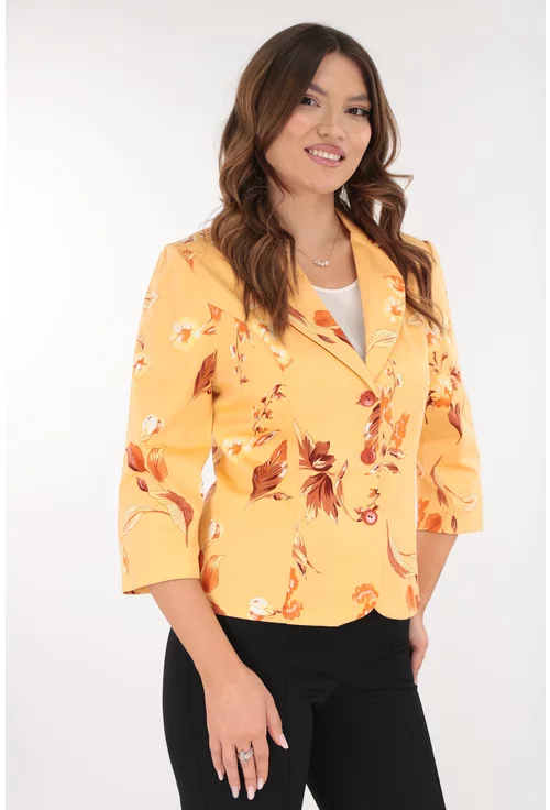 Sacou din bumbac galben cu print floral