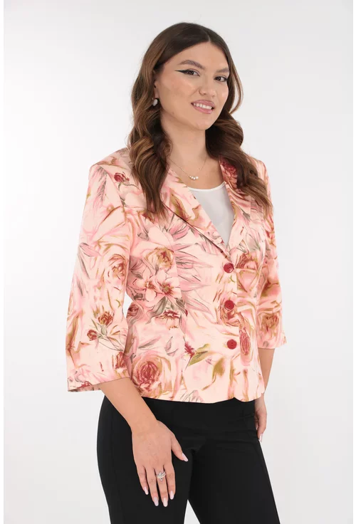 Sacou din bumbac roz cu print floral