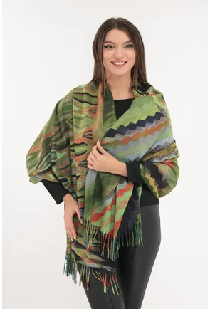 Sal din casmir cu imprimeu geometric verde
