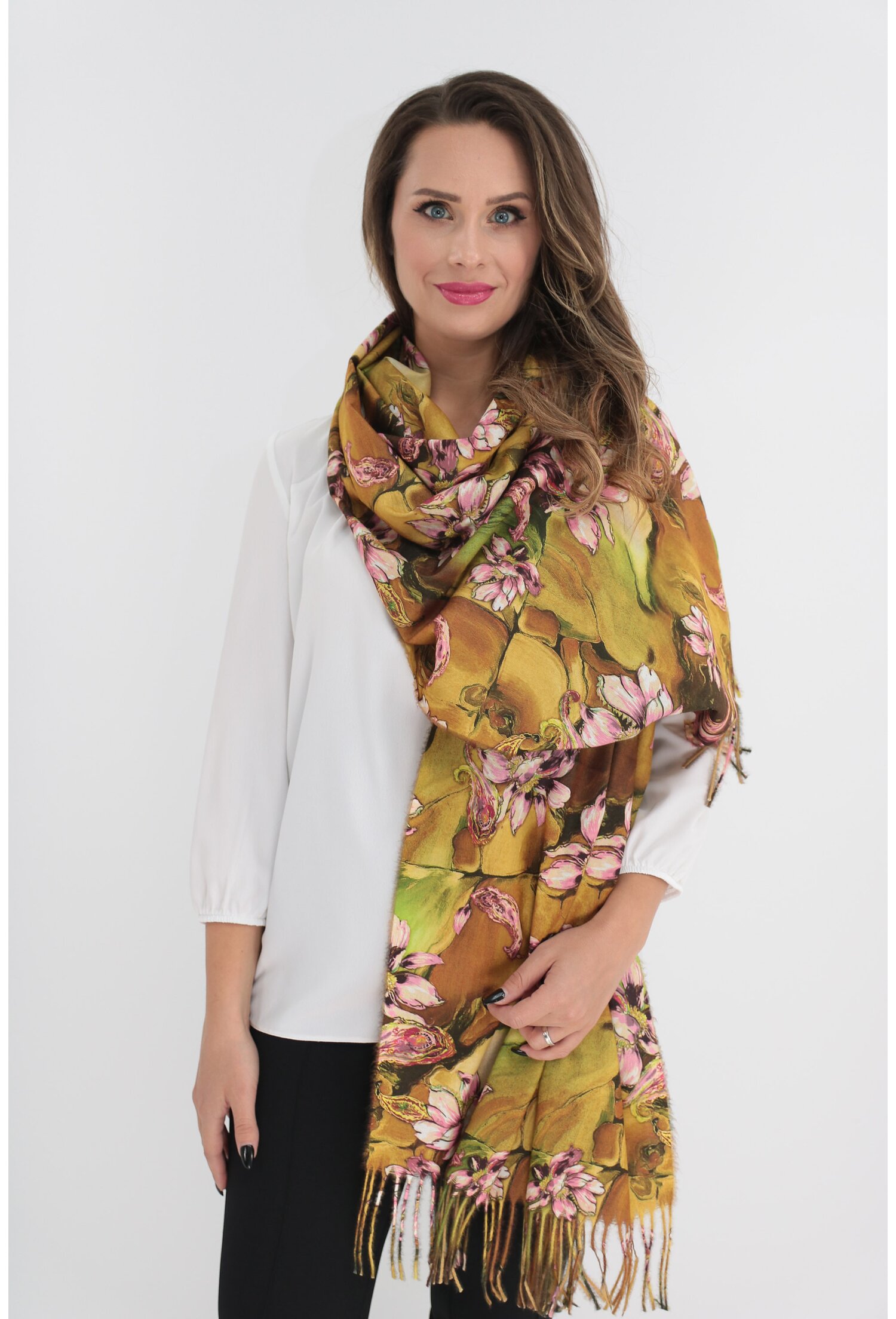 Sal fin mustar din casmir cu print floral