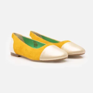 Balerini dama din piele naturala – 132 Galben + Alb Box Velur