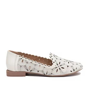 Balerini damă din piele naturală - 3515 Bej Box Perforat