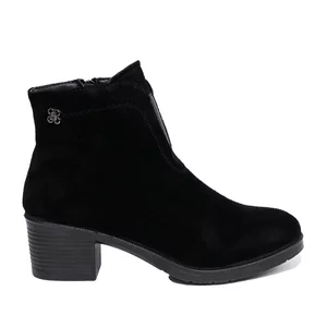 Botine damă casual din piele naturală, Pass Colection  - 4605 Negru Velur
