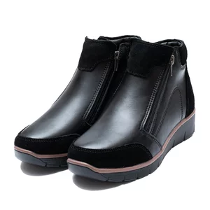 Botine damă din piele naturală - 3304 Negru Box Velur