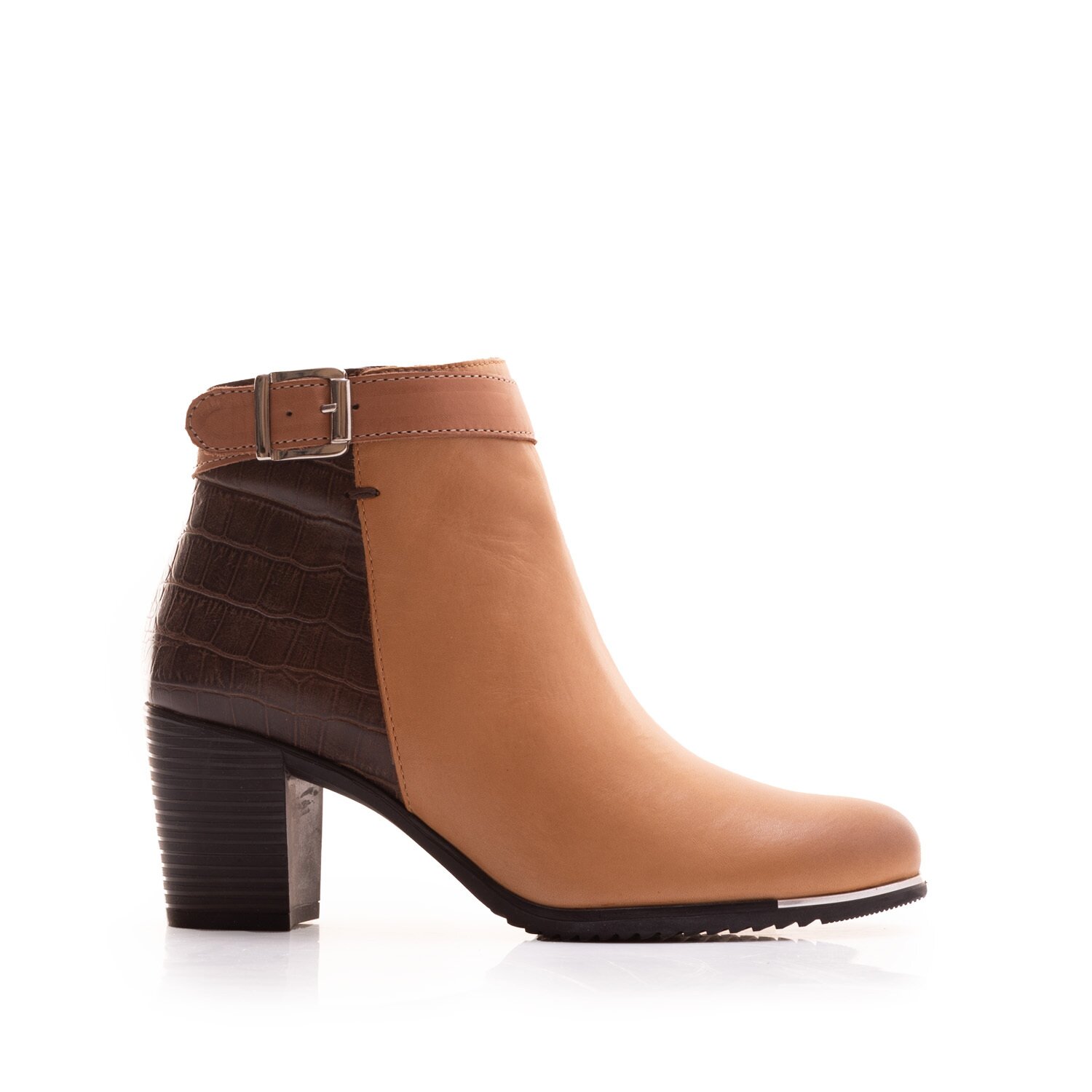 Botine damă din piele naturală, Leofex - 461 Cognac Maro box