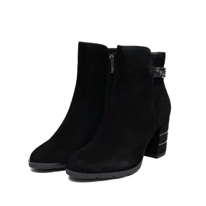 Botine damă elegante din piele naturală, Epica - 4601 Negru Velur