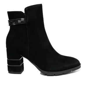 Botine damă elegante din piele naturală, Epica - 4601 Negru Velur
