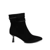 Botine damă elegante din piele naturală, Epica - 4602 Negru Velur