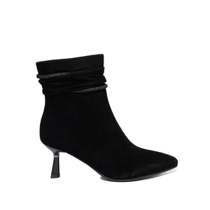 Botine damă elegante din piele naturală, Epica - 4602 Negru Velur