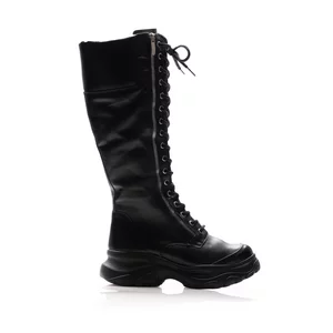 Cizme damă cu șiret din piele naturală Leofex -  Mostra 439 Negru Box