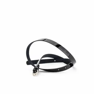 Curea dama din piele naturala - Negru lac 1.5 cm