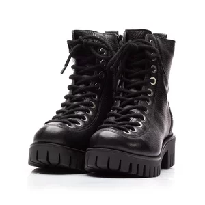 Ghete dama din piele naturala cu siret pana in varf,Leofex - 546 Negru Box