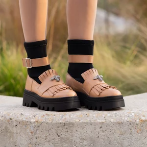 Ghete damă din piele naturală, Leofex - 029-1 Cappuccino box+strech