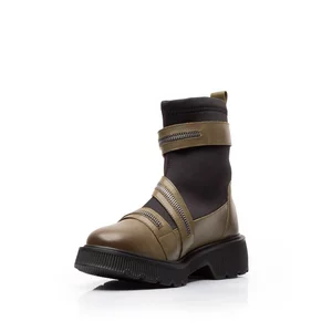 Ghete damă din piele naturală, Leofex - 420 Kaki box sintetic