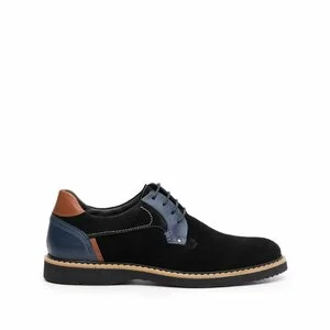 Pantofi barbati casual din piele naturala Leofex - 590-1 Negru blue cognac velur+box