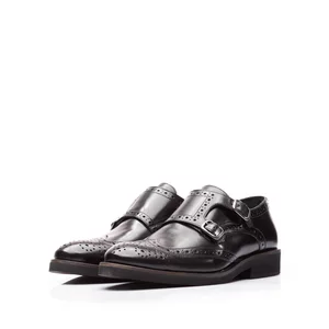 Pantofi barbaţi eleganţi cu 2 catarame Leofex - 616 Negru Box