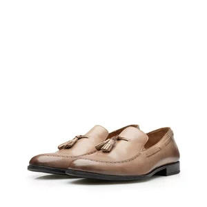 Pantofi barbati eleganti din piele naturala cu ciucuri, Leofex -515 Taupe box