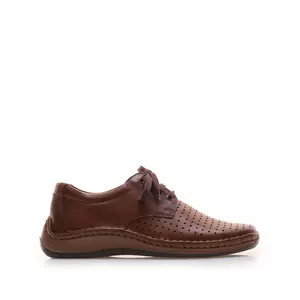 Pantofi casual bărbați din piele naturală,Leofex - 594 Cognac Box Perforat