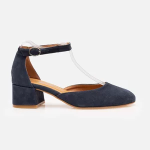 Pantofi casual cu toc damă de piele naturală, Leofex  - 015 Albastru Velur